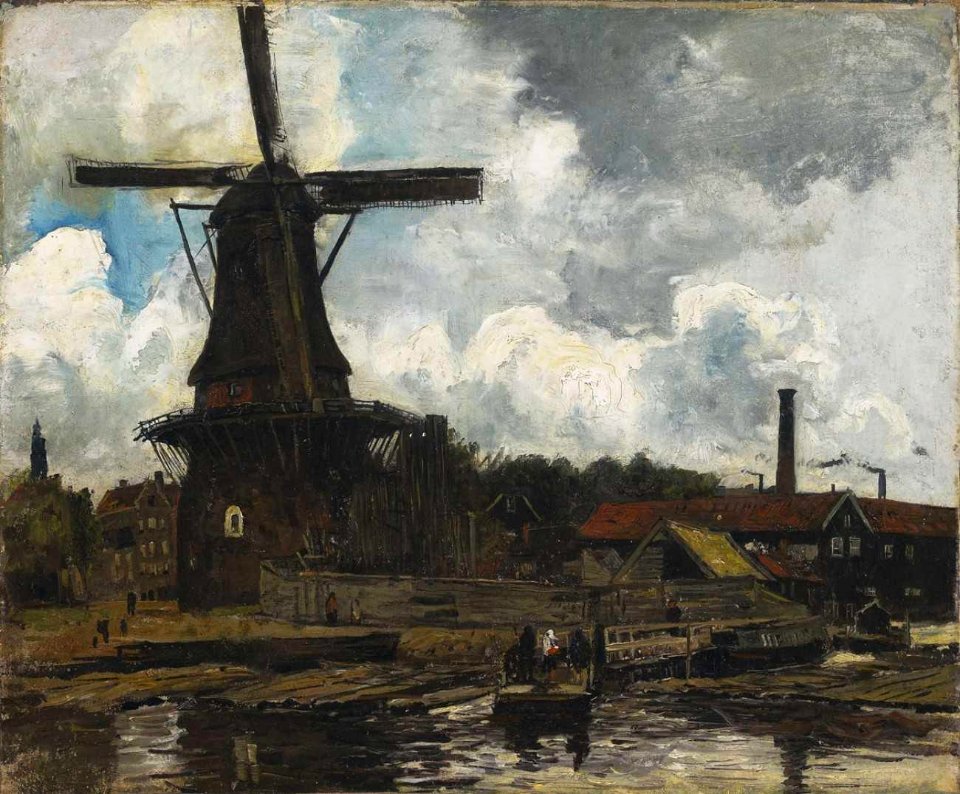 Paul Baum - Holländische Flusslandschaft mit Windmühle (1882)