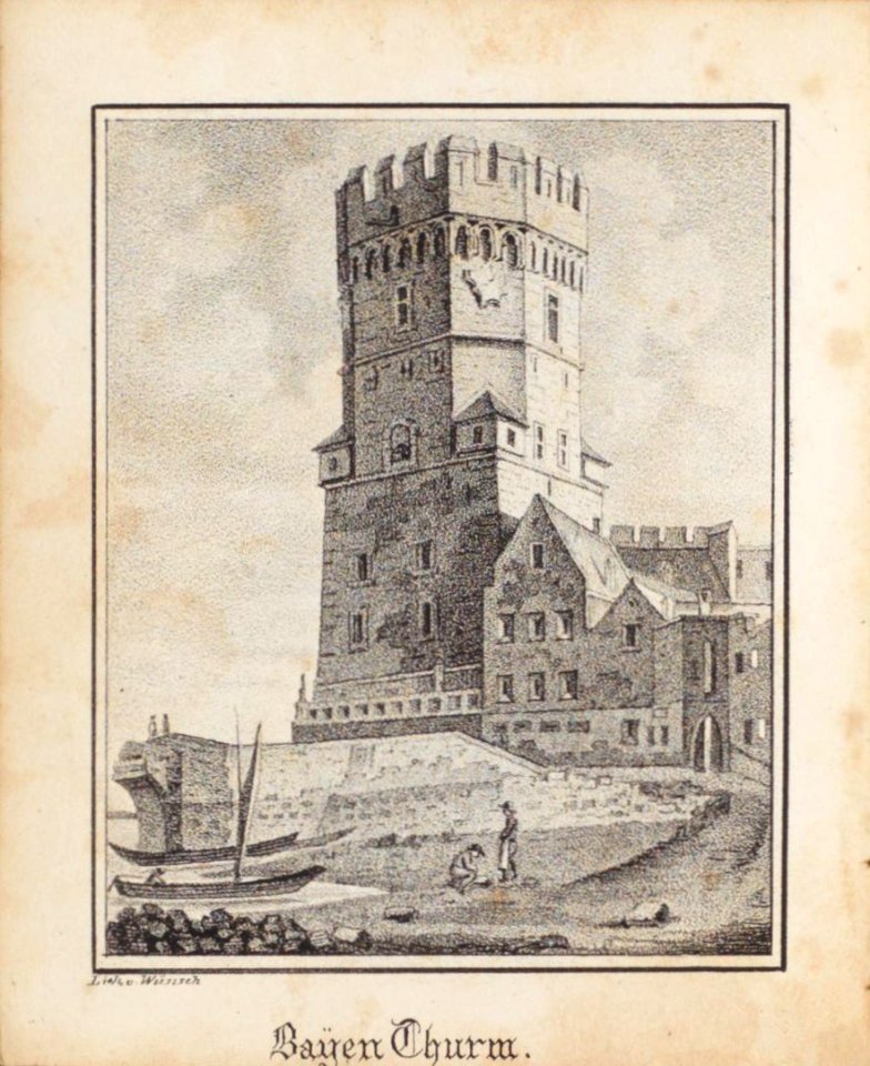 Bayen Thurm, Johann Peter Weyer (Zeichnung) und Anton Wünsch (Lithografie), 1827 (book page, uncropped)