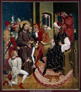 Bayerisch um 1480-90 - Rottenbucher Altar, Christus vor Pilatus (Rückseite, ehemals Relief) - 6241 - Bavarian State Painting Collections