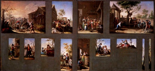 Bayeu y Subias, Francisco - Painting with Thirteen Sketches - 18th century. Free illustration for personal and commercial use.