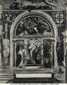 Bazzi Giovanni Antonio, Maria Vergine dona la pianeta a sant'Ildefonso con santa Lucia, santa Cecilia e due angeli, San Nicola da Tolentino, San Michele Arcangelo, 39713