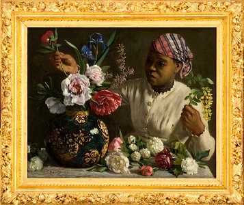 Bazille - Jeune femme aux pivoines (dit précédemment Négresse aux pivoines), 1870, 18.1.3