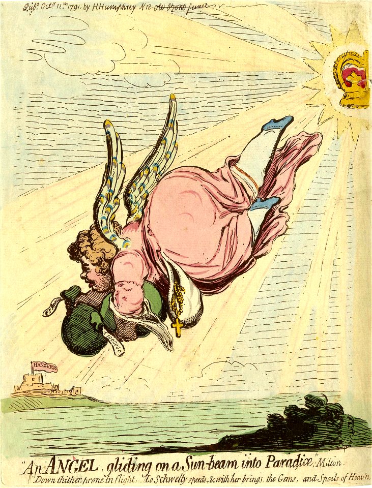An angel, gliding on a sun-beam into paradice; Milton. (BM 1868,0808.6111)