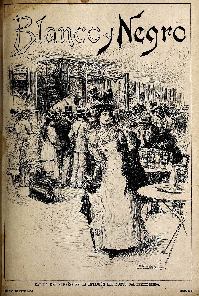 1894-07-07, Blanco y Negro, Salida del expréss en la estación del Norte, Méndez Bringa