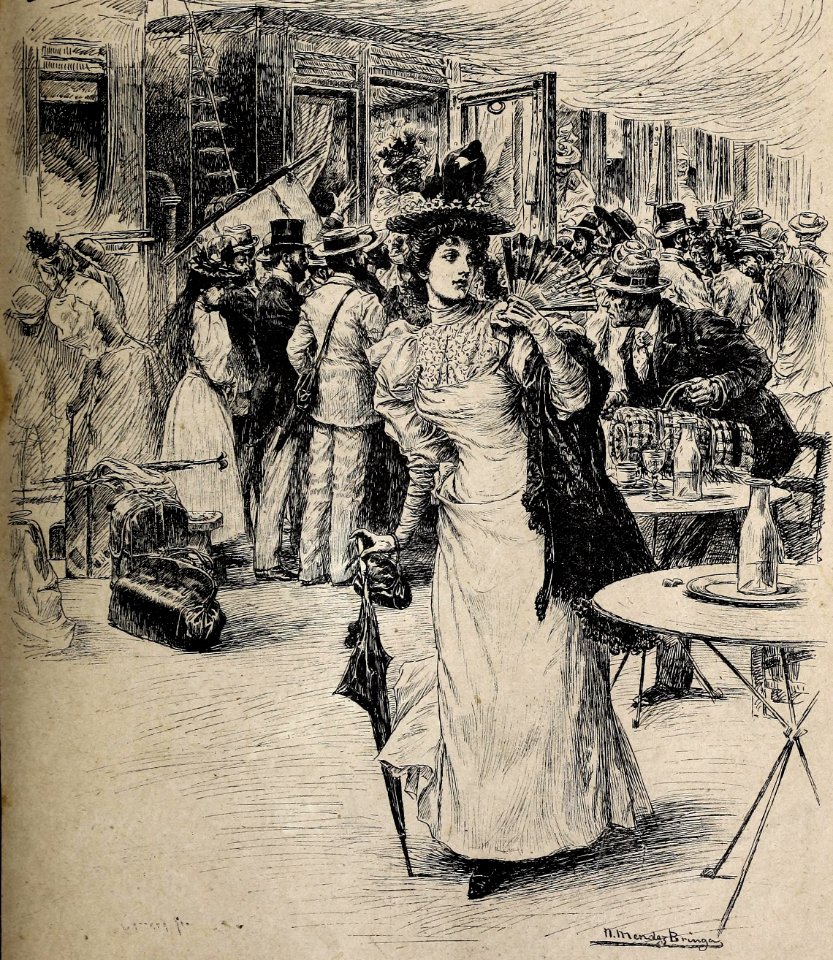 1894-07-07, Blanco y Negro, Salida del expréss en la estación del Norte, Méndez Bringa (cropped)