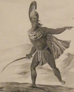 Aniheneho. L'un des Premiers Officiers de Tahmahamah pen and ink wash over graphite by Jacques Arago, 1819, Honolulu Academy of Arts (cropped)