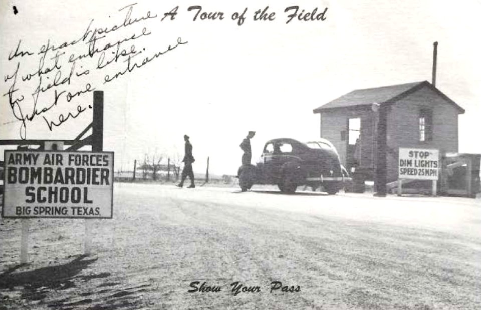 ARMY AIR FORCES BOMBARDIER SCHOOL BIG SPRINGS, TEXAS entrance gate detail, from- Big Spring Army Airfield - Post Pictorial Book (page 2 crop)