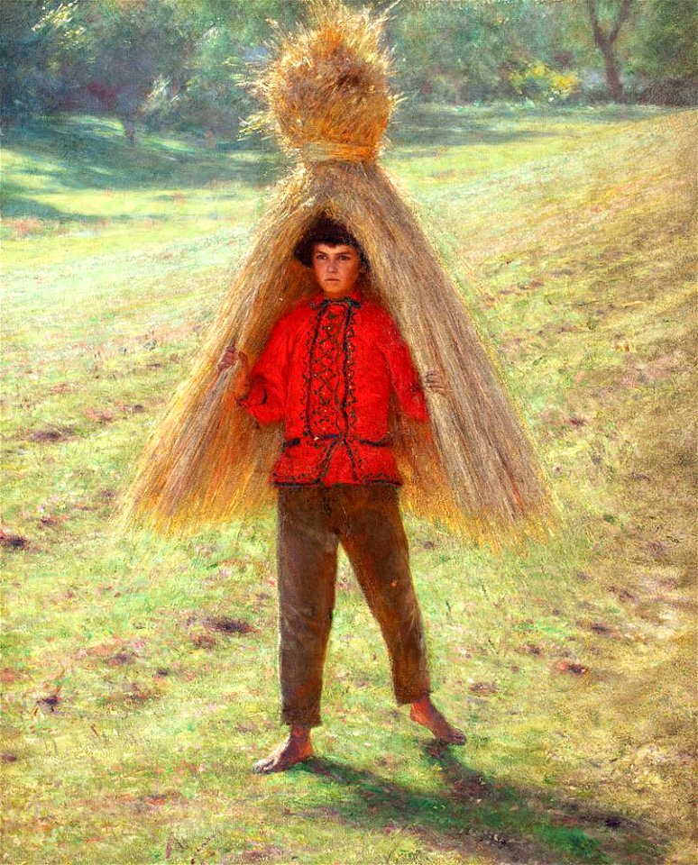 Gierymski A boy carrying a sheaf
