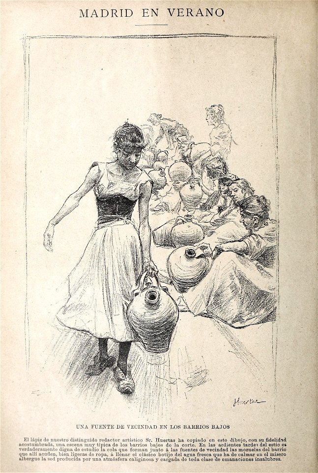 1894-08-25, Blanco y Negro, Madrid en verano, Una fuente de vecindad en los barrios bajos, Huertas