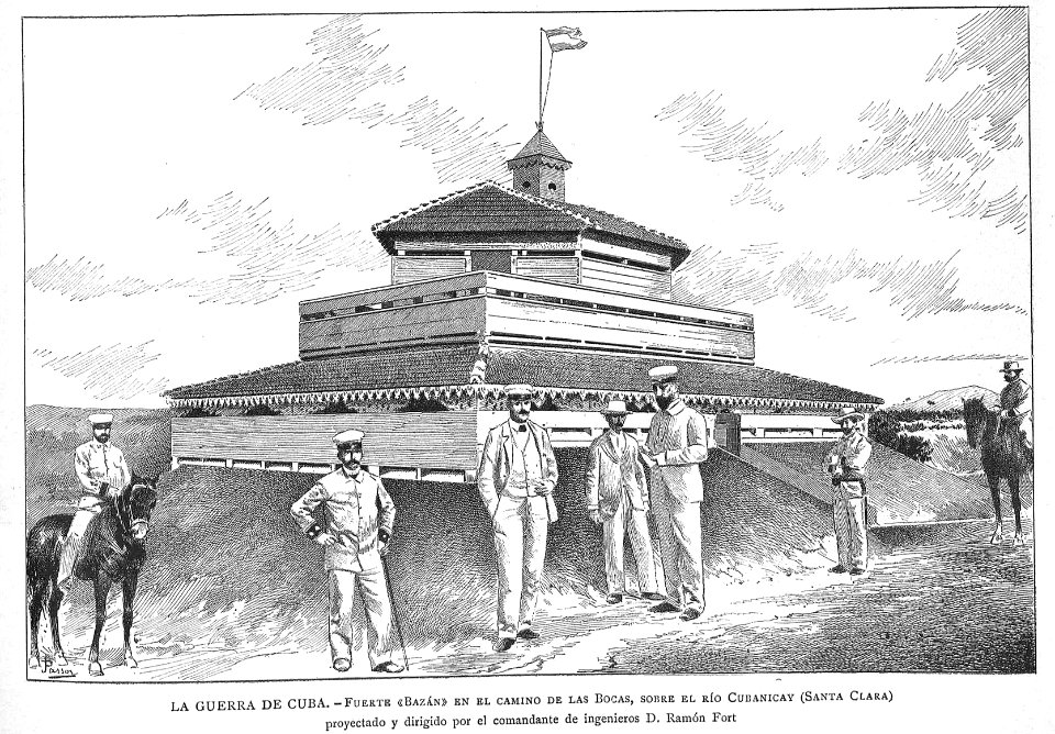 1896-07-27, La Ilustración Artística, La guerra de Cuba, Fuerte Bazán en el camino de las Bocas, sobre el río Cubanicay (Santa Clara), Passos