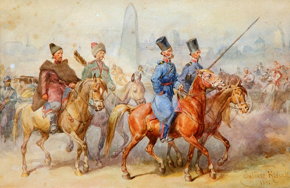 Juliusz Kossak - Czterech Kozaków w pochodzie 1896