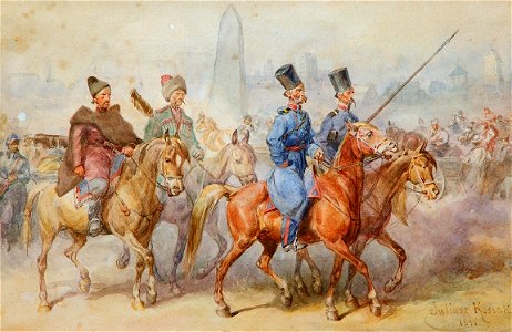 Juliusz Kossak - Czterech Kozaków w pochodzie 1896