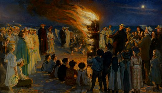 Midsummer Eve bonfire on Skagen's beach - P.S. Krøyer - Google Cultural Institute. Free illustration for personal and commercial use.