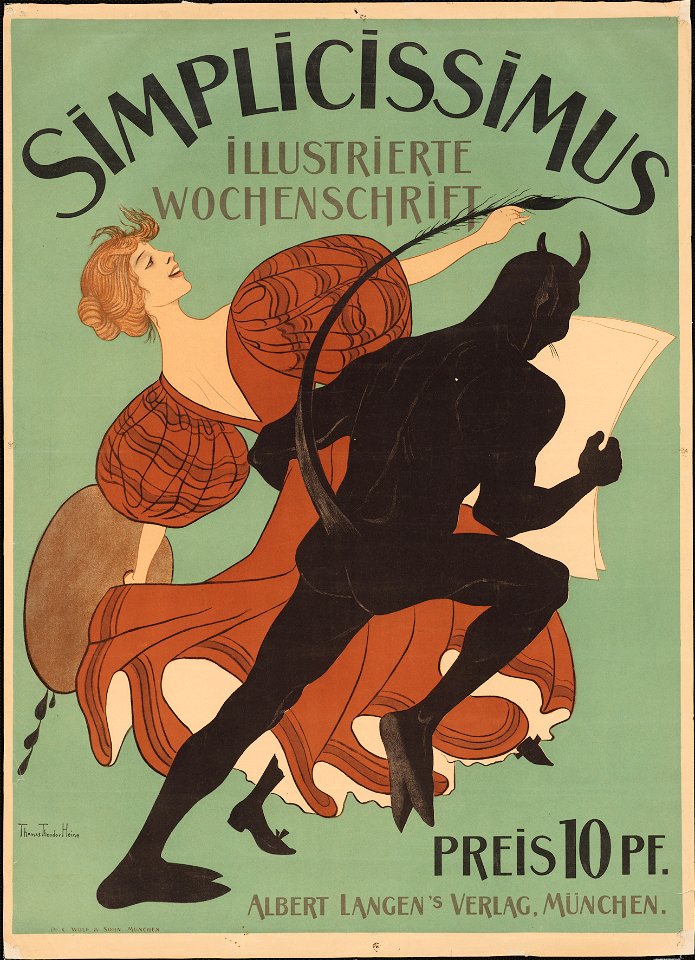 1896 Thomas Theodor Heine Plakat SimplicissimusTeufel tanzt mit hoher Kunst