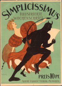 1896 Thomas Theodor Heine Plakat SimplicissimusTeufel tanzt mit hoher Kunst