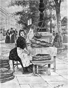1896-05-18, La Ilustración Artística, Tipos matritenses, La vendedora de fresas, Méndez Bringa (cropped)