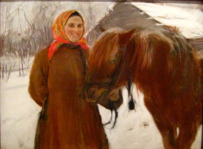 1898 Serow Frau mit Pferd (Tretiakov gallery)
