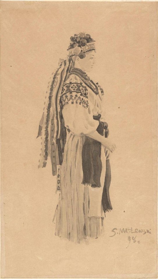 Stanisław Masłowski (1853-1926 A Woman in Folk Costume, indian ink, 1898