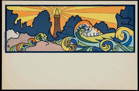 Gisbert Combaz - Postcard of a lighthouse. Free illustration for personal and commercial use.