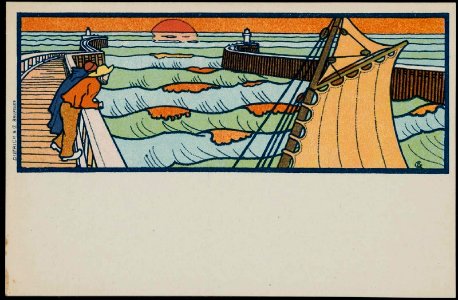 Gisbert Combaz - Postcard of a sunset on the ocean. Free illustration for personal and commercial use.