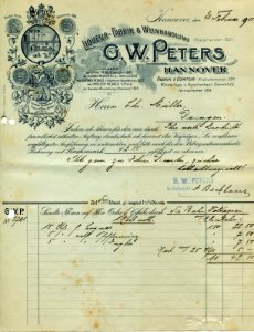 1901-02-20 G. W. Peters Rechnungsvordruck an Chr. Müller in Duingen
