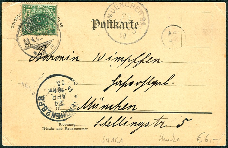 1900-04-05 AK Hannover, Eröffnungs-Flach-Rennen, Adressseite Baronin Wimpffen, Schellingstraße 5, München