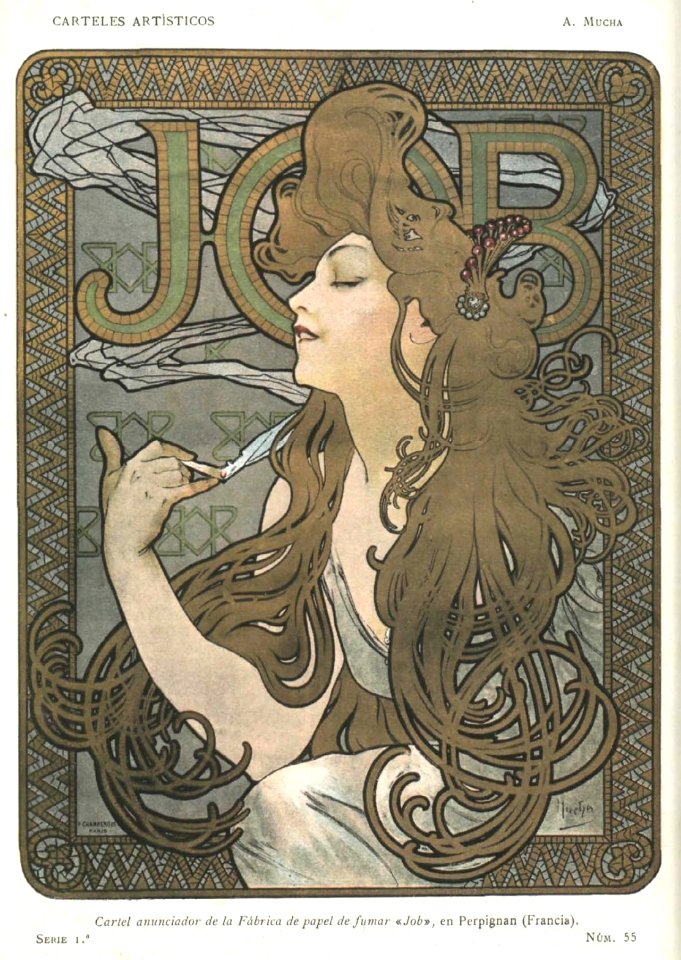 1901-11-17, Pluma y Lápiz, Cartel anunciador de la Fábrica de papel de fumar Job, en Perpignan (Francia)