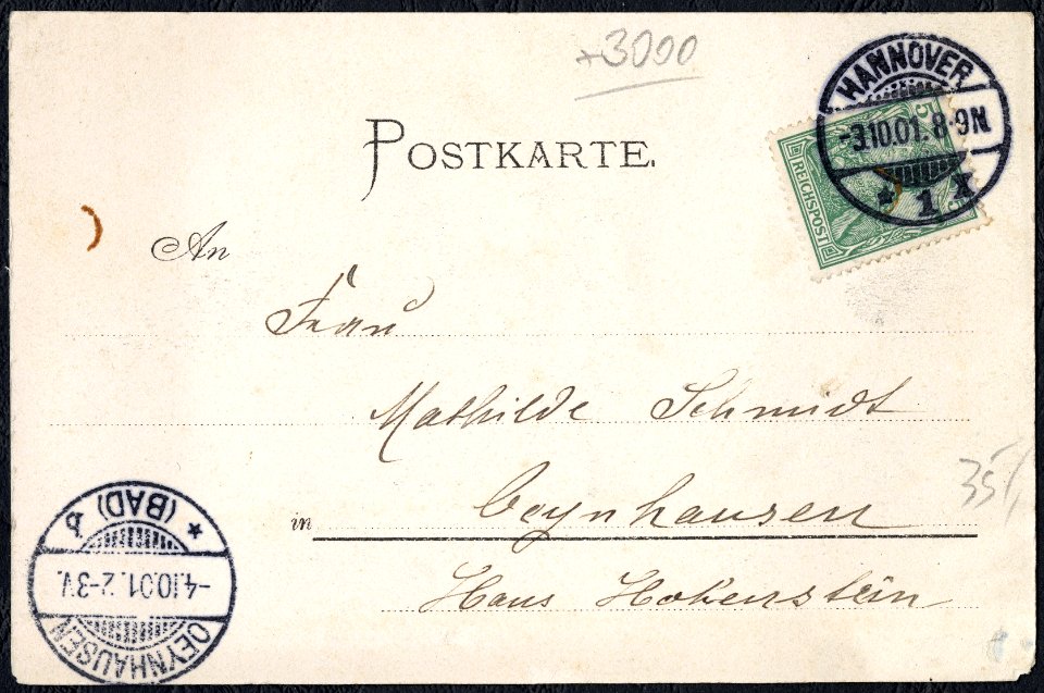 1901-10-03 C. Schraders Nachfolger Ansichtskarte Villa Ihssen Landschaftstrasse 6 Hannover, Adressseite