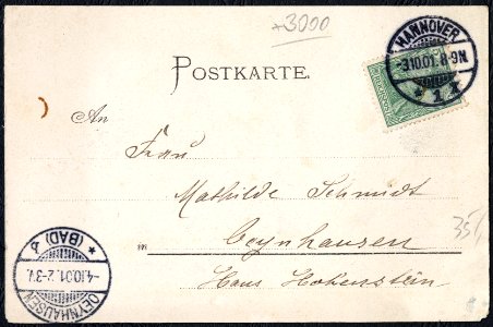 1901-10-03 C. Schraders Nachfolger Ansichtskarte Villa Ihssen Landschaftstrasse 6 Hannover, Adressseite