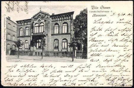 1901-10-03 C. Schraders Nachfolger Ansichtskarte Villa Ihssen Landschaftstrasse 6 Hannover, Bildseite