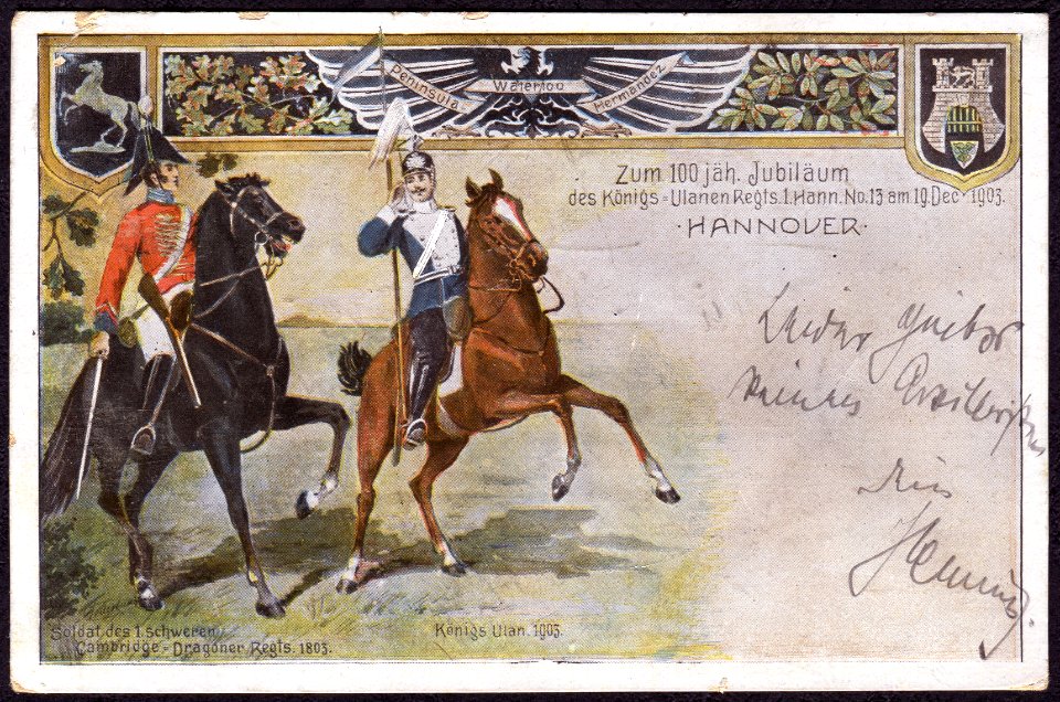 1903-12-19 A. Wilh. Ecks Ansichtskarte Jubiläum Königs-Ulanen-Regiment 1. Hannoversches Nr. 13, Bildseite