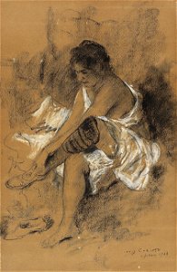 1906 Lovis Corinth Strumpfanziehendes Mädchen