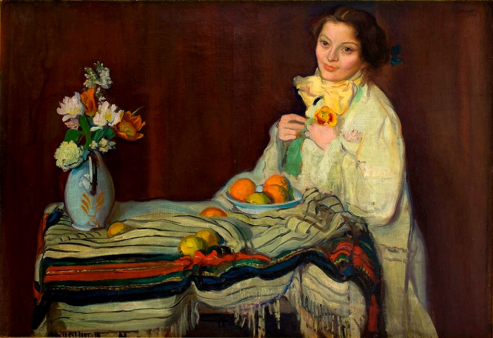Ignacy Pieńkowski - Portret żony przy stole 1907