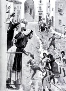 1908-05-02, Blanco y Negro, El dos de mayo en Madrid, Escenas en la calle de Cuchilleros, Huertas (cropped)