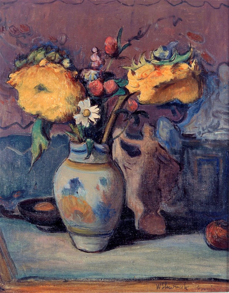 Władysław Ślewiński - Martwa natura z kwiatami i figurką tancerki