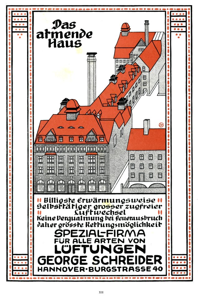 1911-04-20 Illustrirte Zeitung S. 0012 S. XII Das atmende Haus, Spezialfirma für Lüftungen, George Schreider, Hannover, Burgstraße 40, Änne Köken