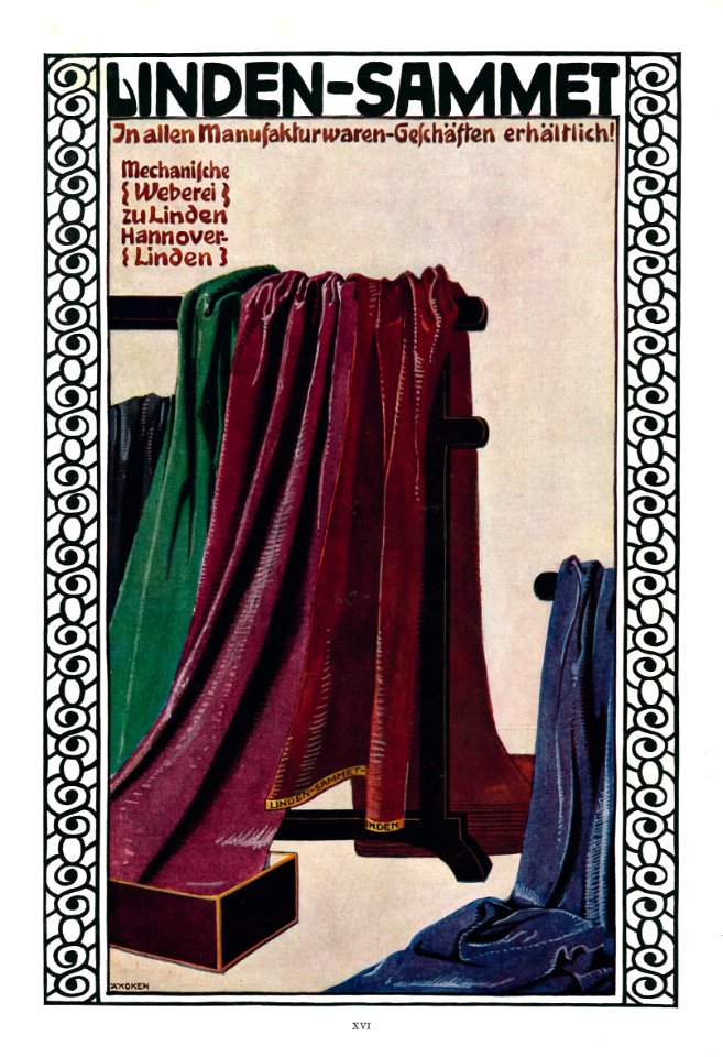 1911-04-20 Illustrirte Zeitung S. 0016 S. XVI Lindener Samt Mechanische Weberei Hannover-Linden, Änne Koken