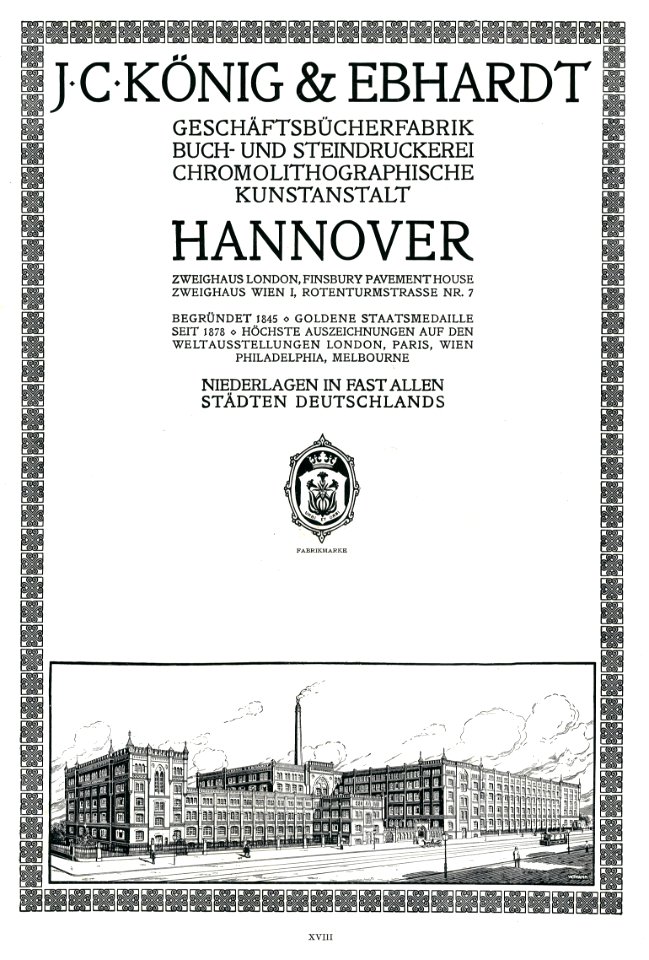1911-04-20 Illustrirte Zeitung S. 0018 S. XVIII J. C. König & Ebhardt Geschäftsbücherfabrik .... W. Thamm