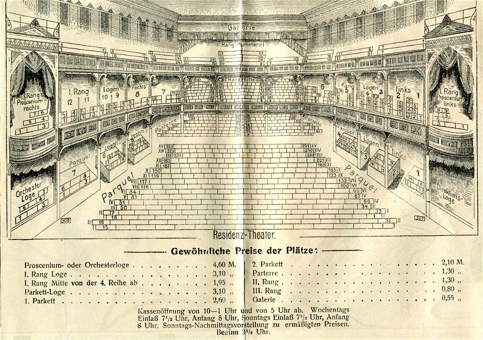1914 Neuester Plan von Hannover nebst Linden und Eilenriede, 1914 Revers Residenz-Theater Preise und Plätze