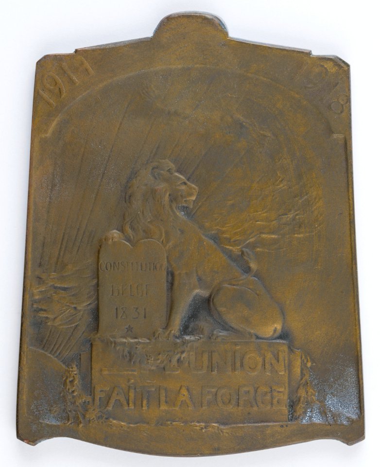 1914-1918 L'Union Fait La Force, plaquette by Jacques Marin (1877-1950), Belgium, 1918, Coins and Medals Department of the Royal Library of Belgium, 2Lef83 - 46 (verso)
