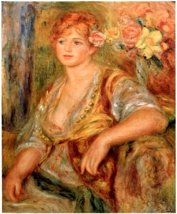 Pierre-Auguste Renoir - Blonde à la rose - c. 1915-17. Free illustration for personal and commercial use.