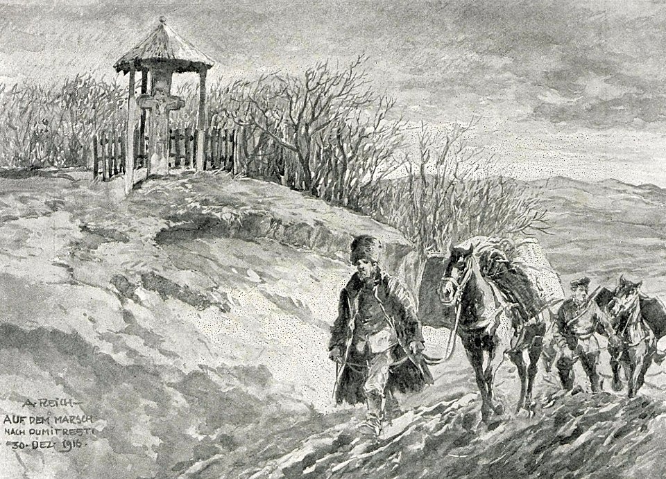 1916 - Albert Reich - Batalia de la Ramnicu Sarat, trupe germane in mars la Dumitresti p61
