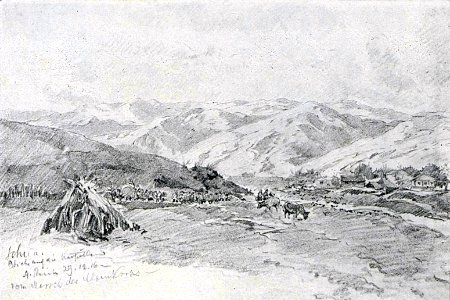 1916 - Albert Reich - Buzau, Muntii Buzaului vazuti din Valea Slanicului - Scheiu p57
