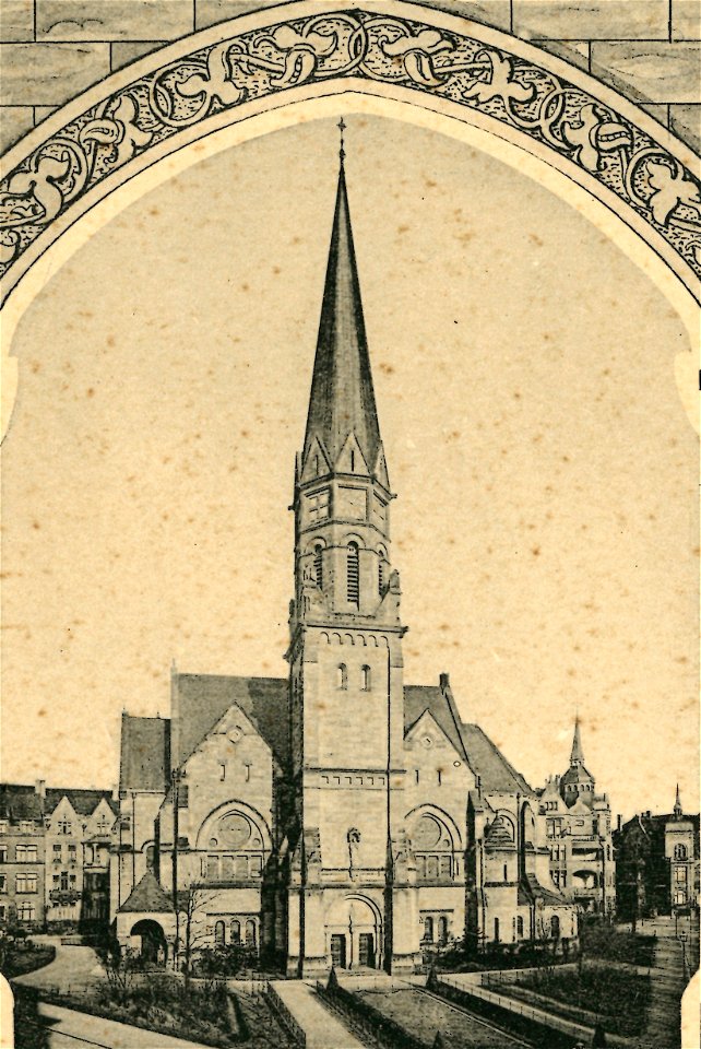 1914-04-05 Blatt zur Konfirmation in der ev.-luth. St. Markuskirche in Hannover, Ausschnitt der Kirchenansicht mit Vorplatz