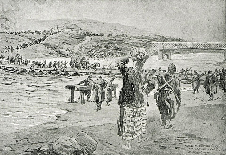 1916 - Albert Reich - Valea Oltului, coloana germana trecand Oltul la R Valcea p39
