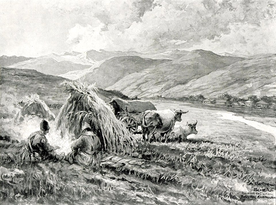 1916 - Albert Reich - Buzau, popas de seara in valea Slanicului - Scheiu p58
