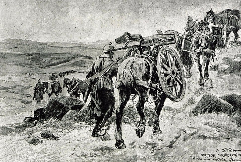1916 - Albert Reich - Valea Oltului - artilerie de munte germana in mars sprevVarfurile Suru si Cozia p32