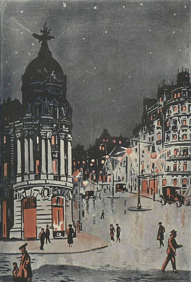 1917-01-00, Gran Vida, Perspectivas madrileñas, La Gran Vía por el arranque de la calle de Alcalá, Izquierdo Durán (cropped)