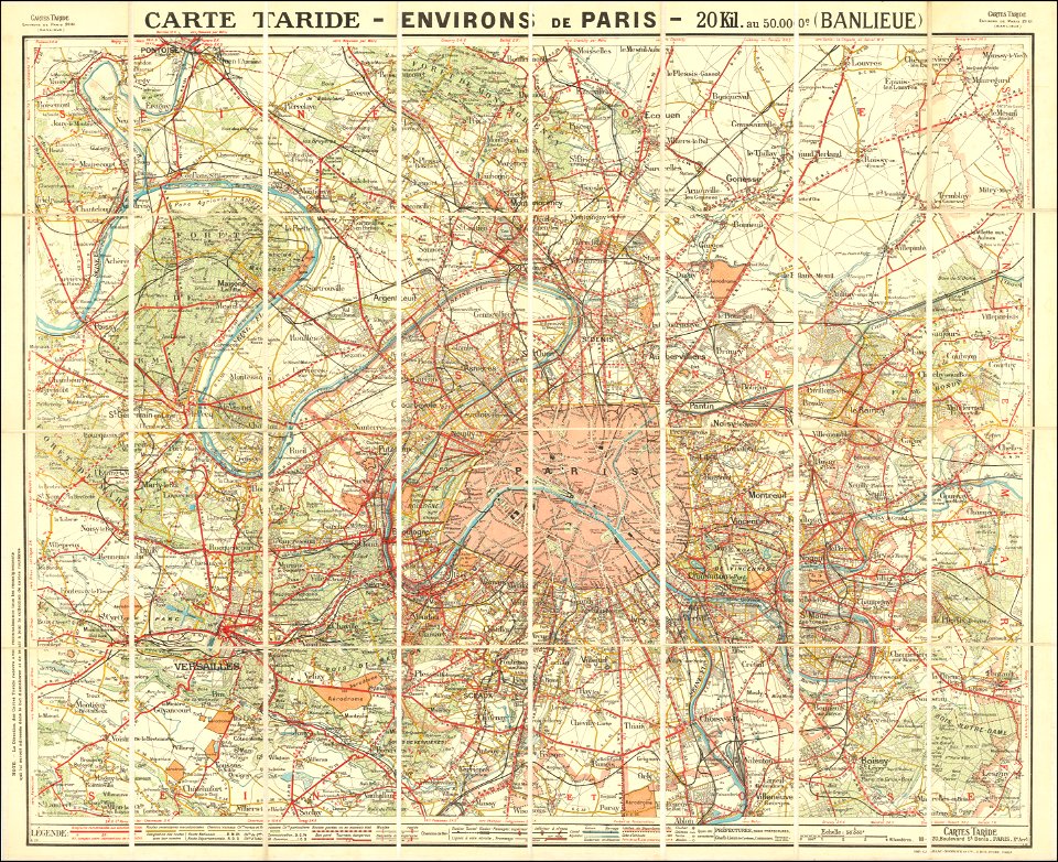 1920 map of the environs of Paris by A. Taride