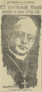 1922-02-07, El Liberal, El cardenal Ratti pasa a ser Pío XI, Ángel de la Fuente